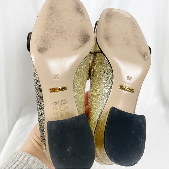 Gucci Marmont Fringe Metallic Leather Loafer Pumps Gold - Picture 8 of 10